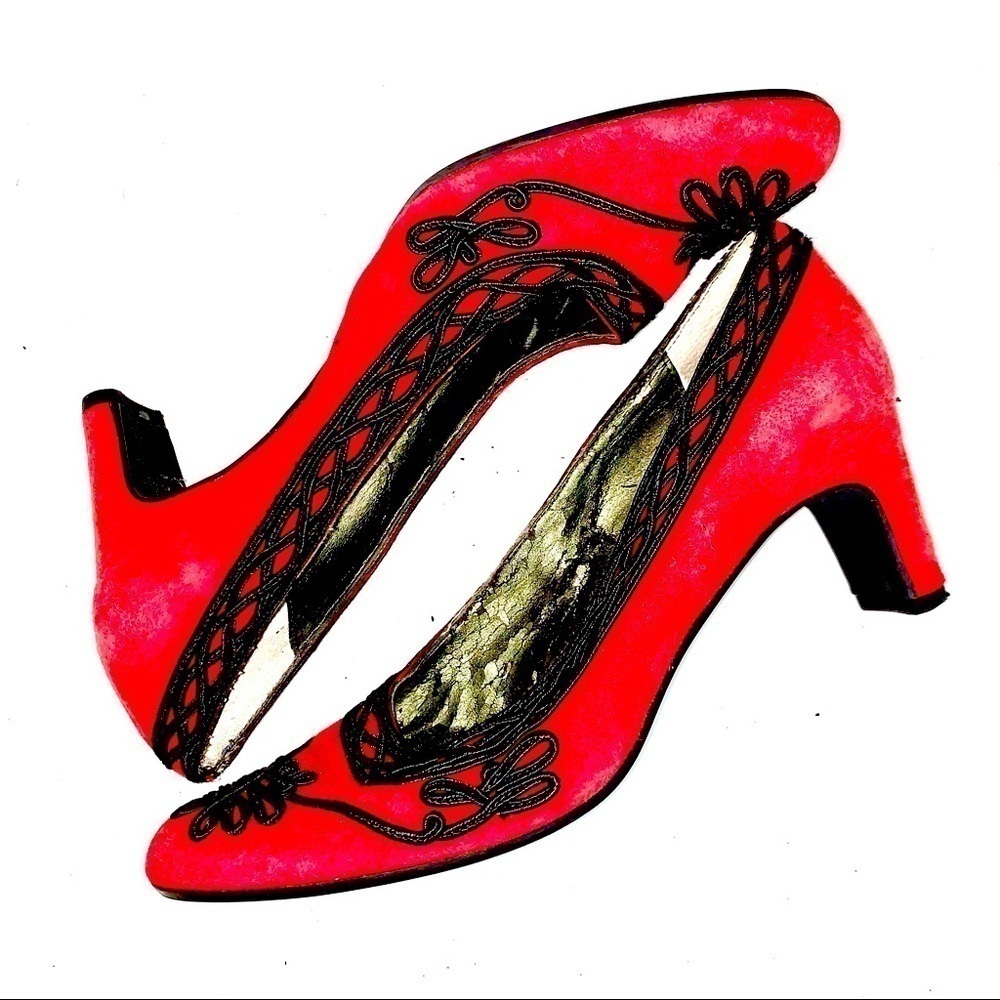 Vaneli Red Black Suede Embroidered Kitten Heels 5.5 Medium